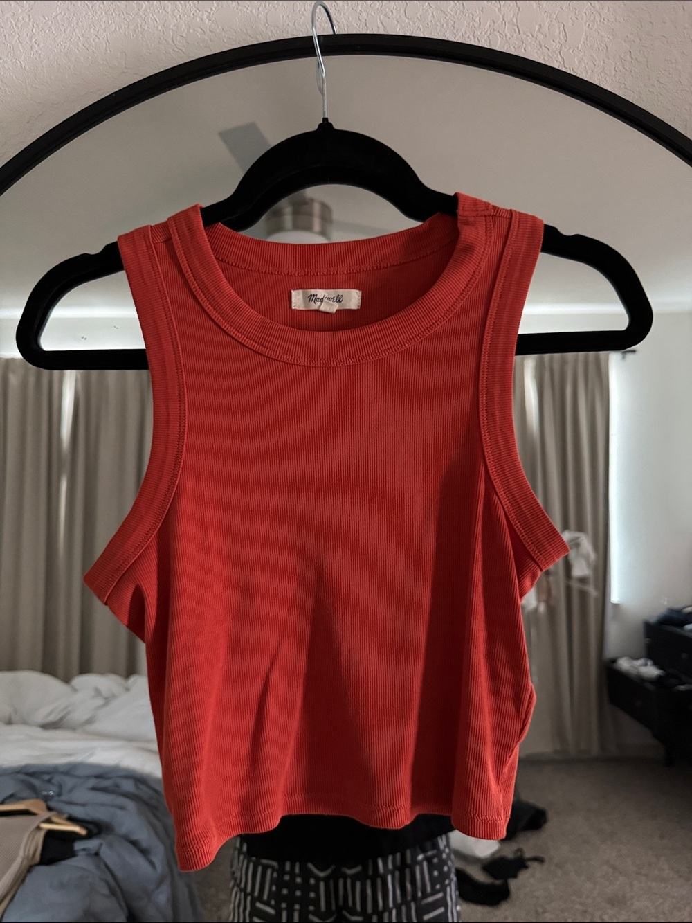 Madewell Coral Red Ribbed Crop Tank
